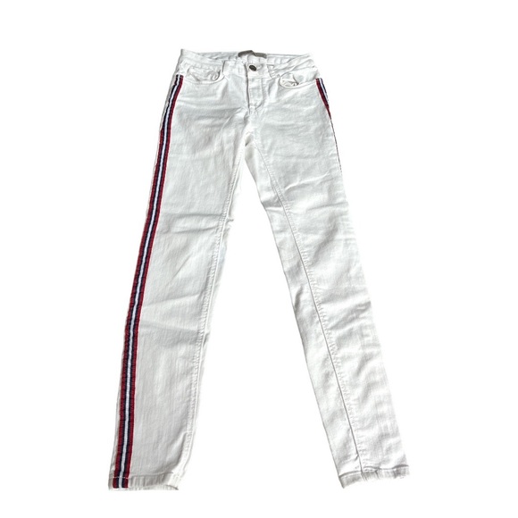 Zara Basic Z1975 Denim Racing Stripes Skinny Jeans White Size 4 - Picture 1 of 7